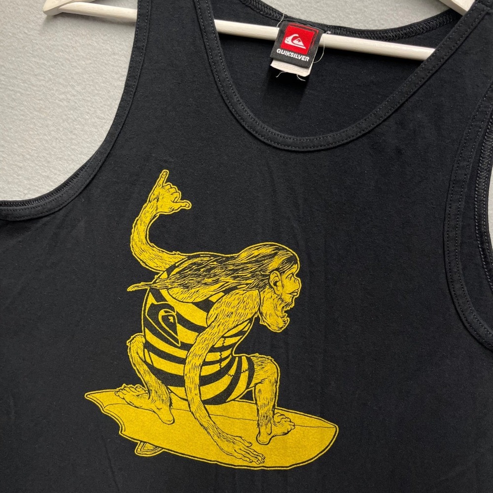 VTG Y2K Quiksilver Tank Top Mens M Black Surfing Monkey Graphic Surf Skate